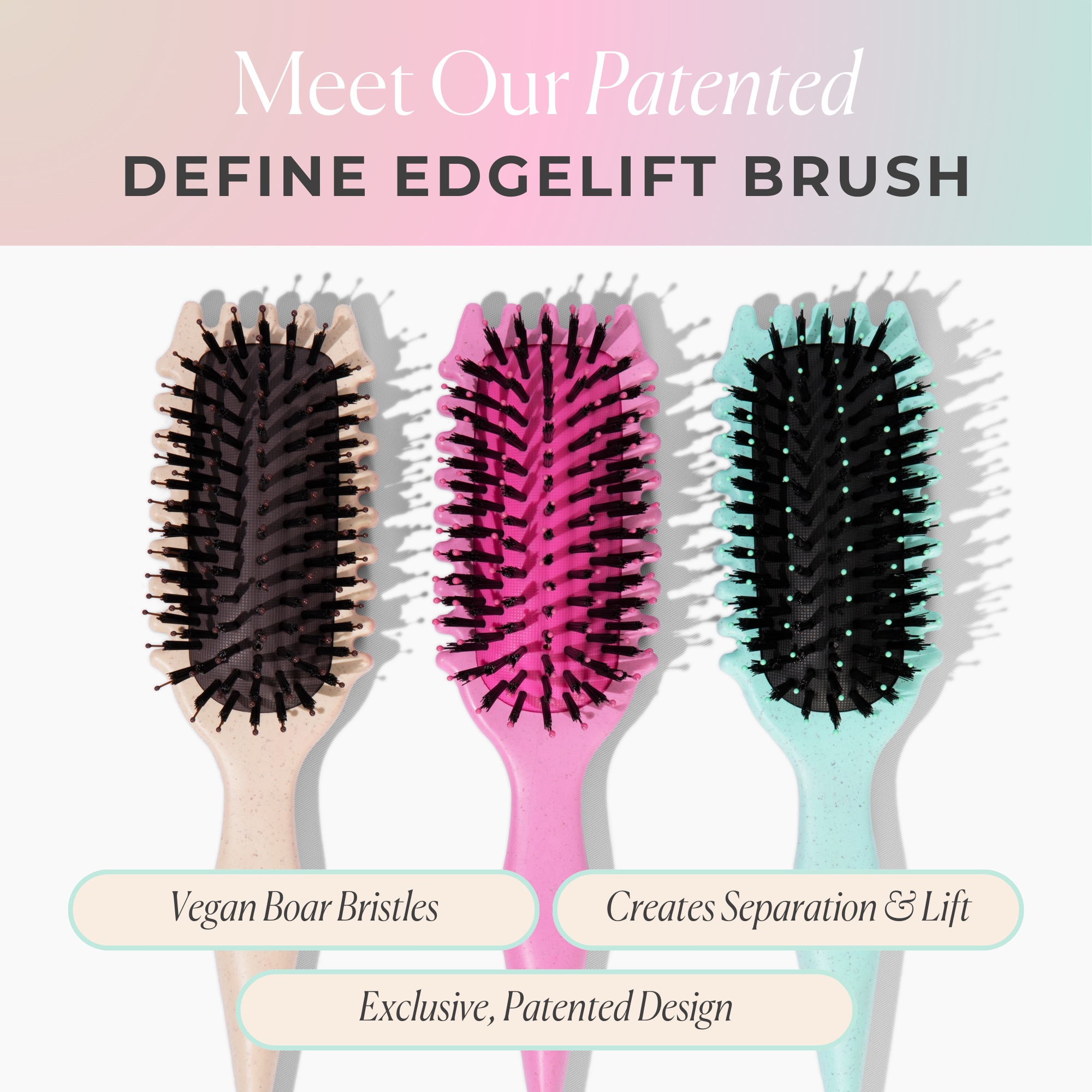 Bounce Curl Define EdgeLift Brush - Vegan Boar Bristles, Creates Separation & Lift, Patented Design