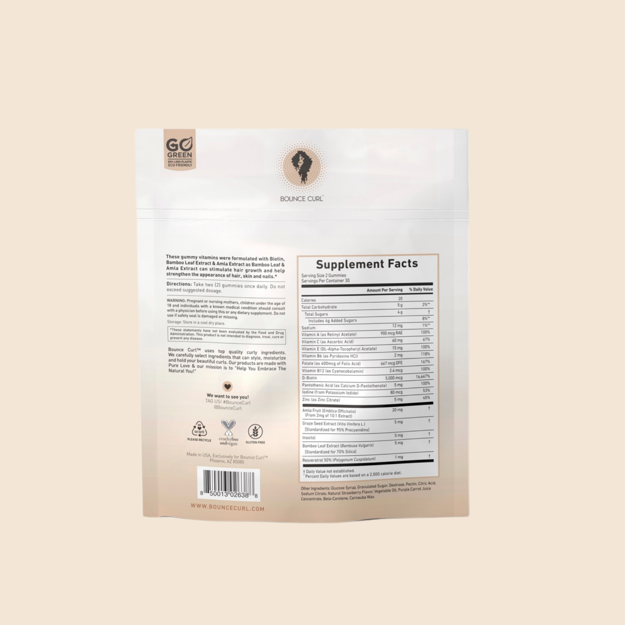 Bounce Curl Vegan Collagen Boosting Gummies back of package
