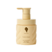 Beige shampoo bottle with pump on a white background