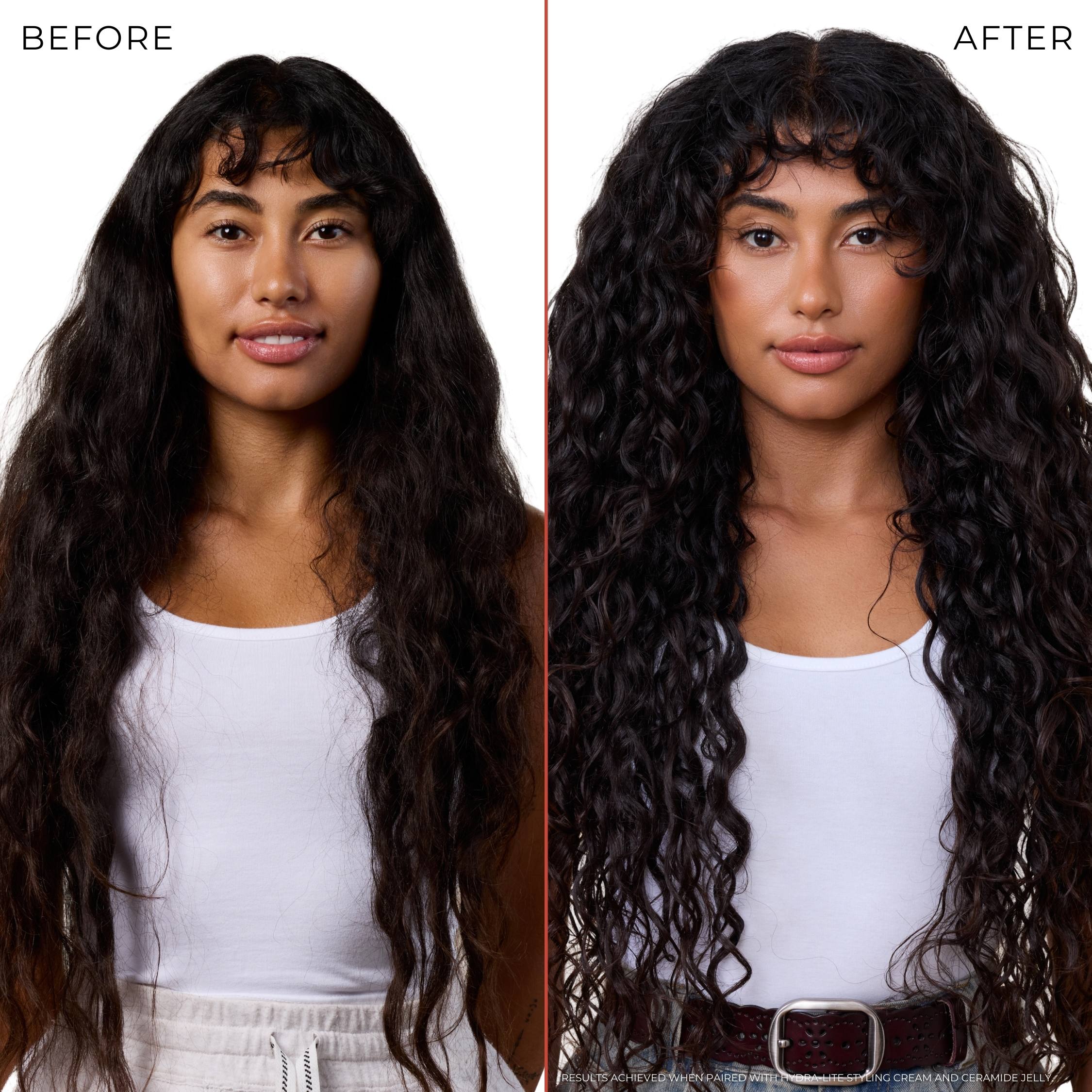 Before and after of woman's hair using Ceramide Jelly
