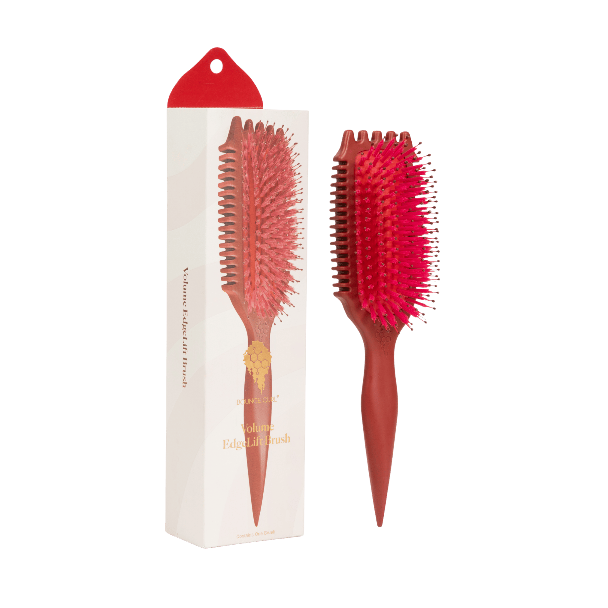 Red hairbrush with packaging