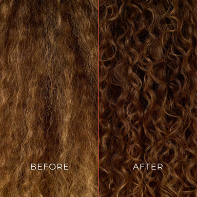 Before and after comparison of wavy hair texture.