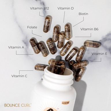 Bounce Curl Hair Vitamins with Vitamin D, Biotin, Folate, Vitamin E, Vitamin B6, Vitamin B12, Vitamin A and Vitamin C