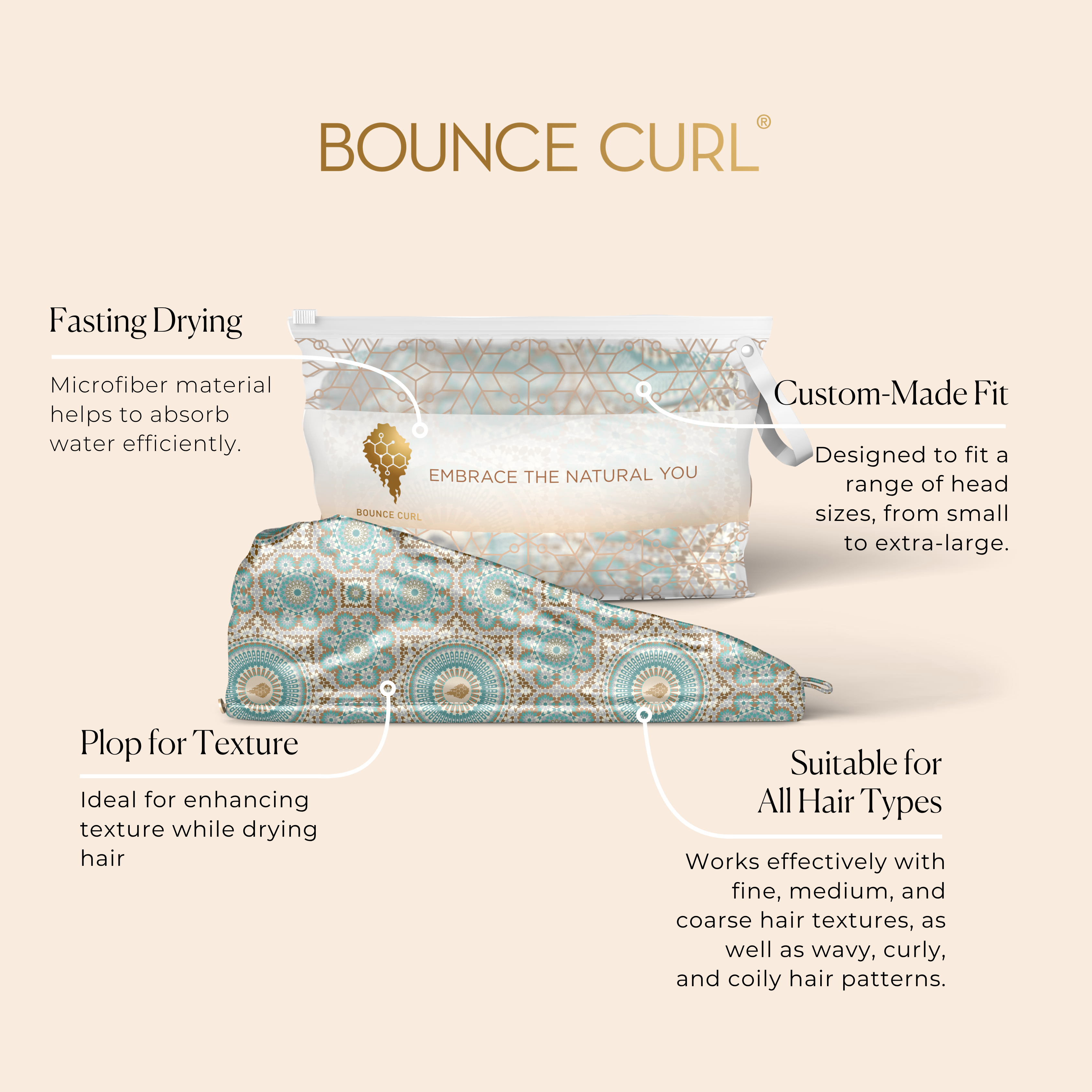 Bounce Curl Satin Microfiber Turban Fast Drying